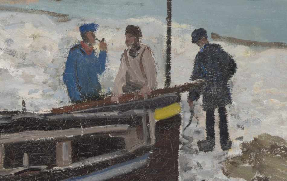 Beach at Sainte-Adresse Fishermen Chatting by Boats